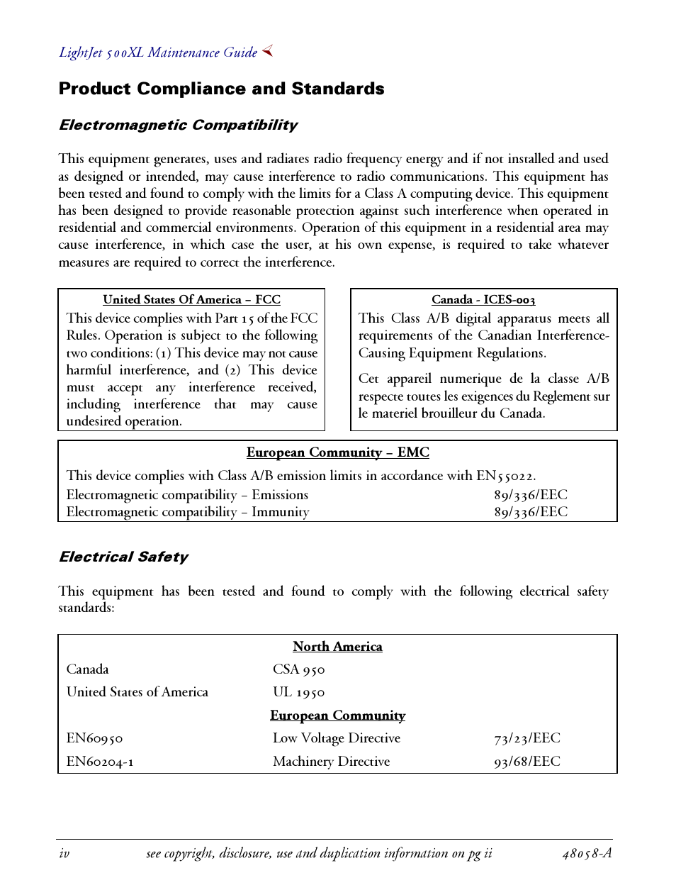 Product compliance and standards | Oce North America LIGHTJET 500XL User Manual | Page 6 / 22