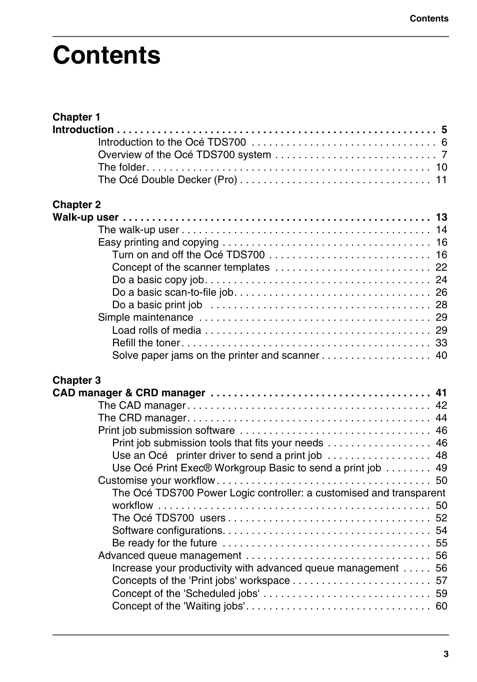 Oce North America TDS700 User Manual | Page 3 / 128