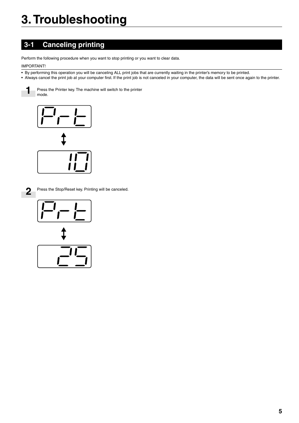 Troubleshooting, 1 canceling printing | Oce North America OP14 User Manual | Page 12 / 16