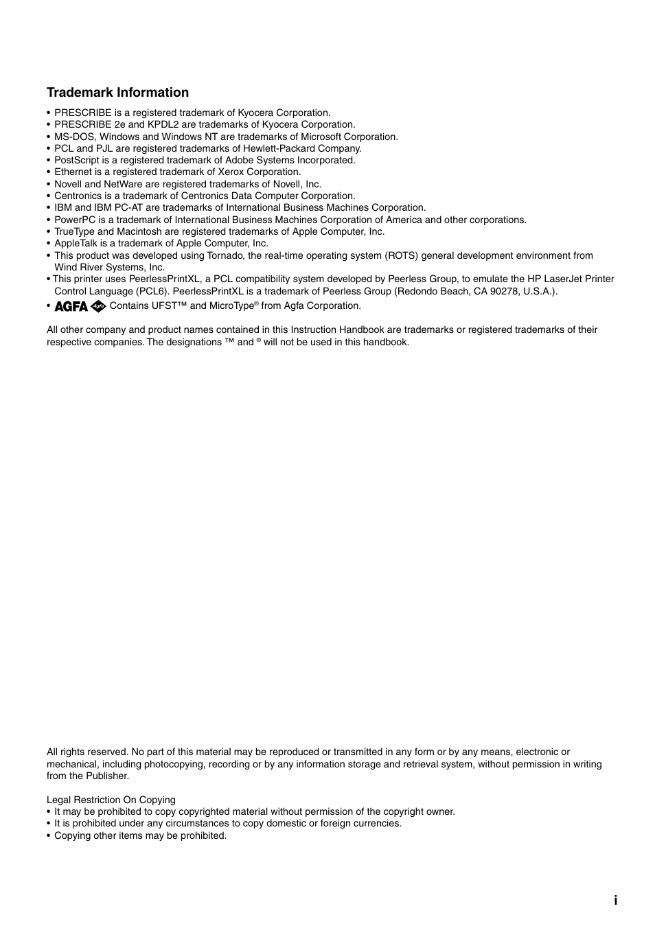 Itrademark information | Oce North America OP14 User Manual | Page 2 / 16