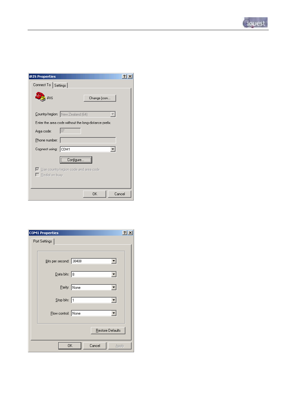 2 terminal cfg | Optiquest iRIS 320 User Manual | Page 23 / 73