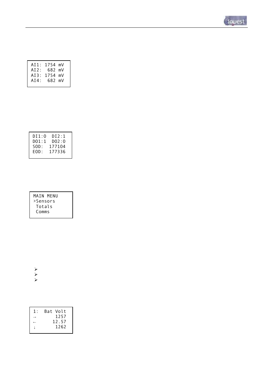 6 sensor related screens | Optiquest iRIS 320 User Manual | Page 47 / 73