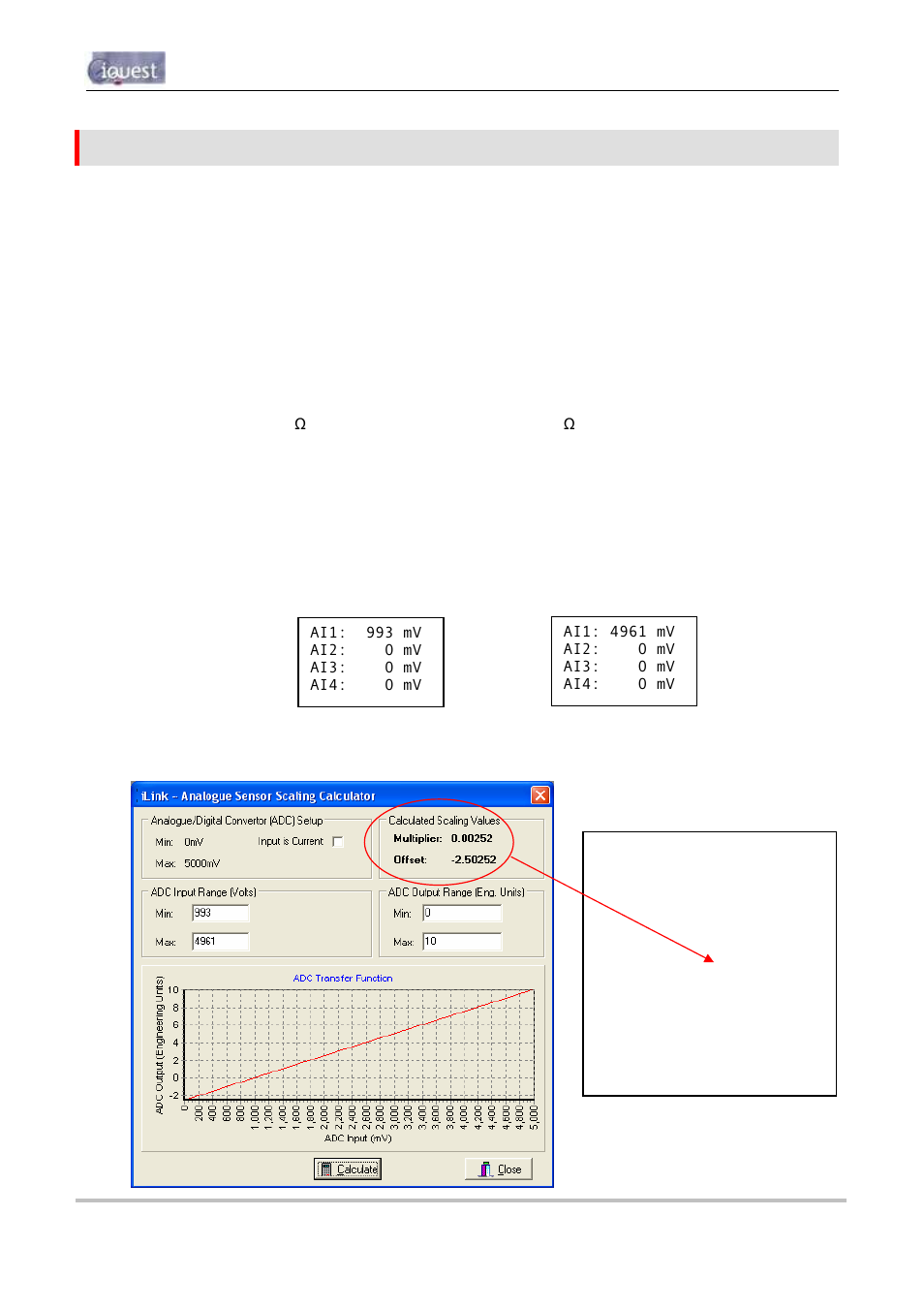 7 analogue input scaling, 1 example: a 4-20ma water level sensor | Optiquest iRIS 320 User Manual | Page 62 / 73