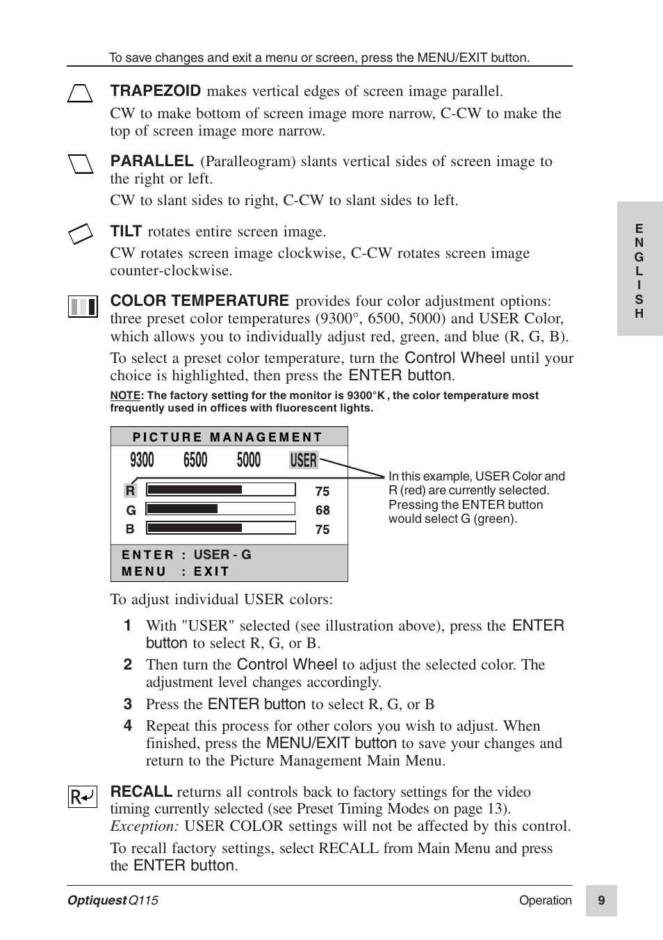Optiquest Q115 User Manual | Page 10 / 18