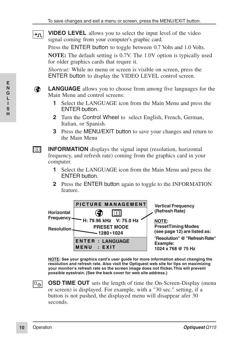 Optiquest Q115 User Manual | Page 11 / 18