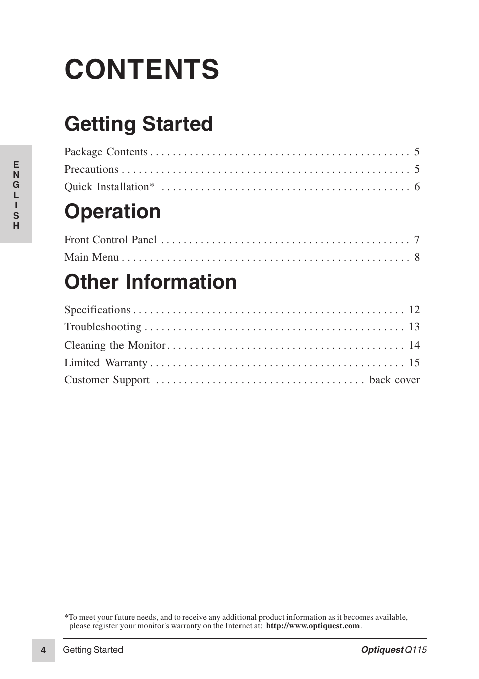 Optiquest Q115 User Manual | Page 5 / 18