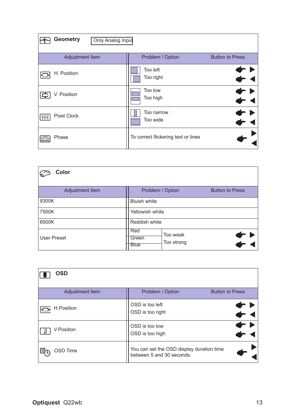 Optiquest QW22B VS11725 User Manual | Page 16 / 24