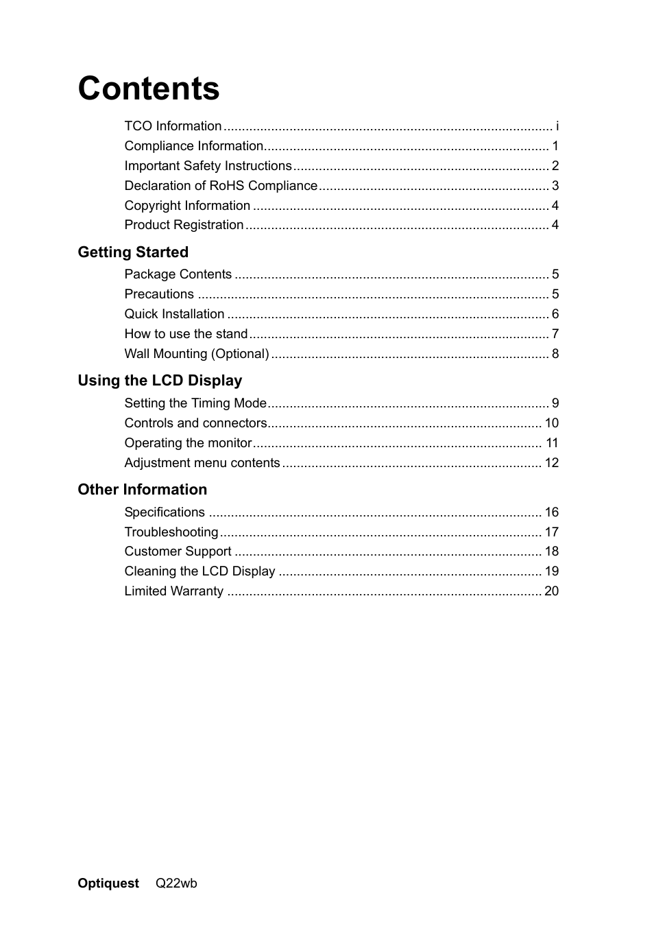 Optiquest QW22B VS11725 User Manual | Page 2 / 24