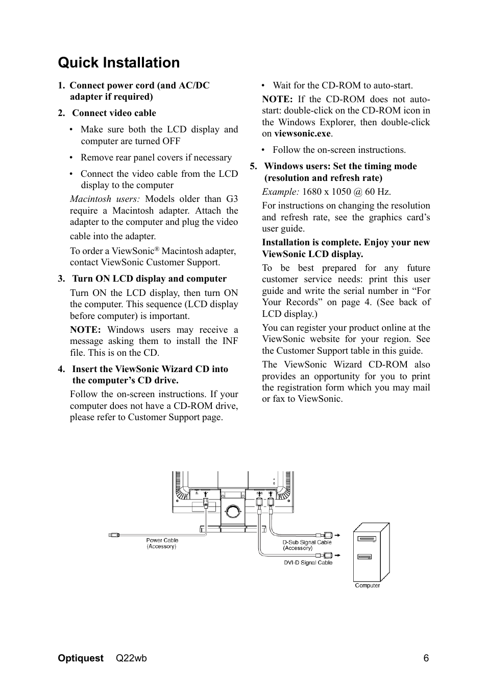 Quick installation | Optiquest QW22B VS11725 User Manual | Page 9 / 24