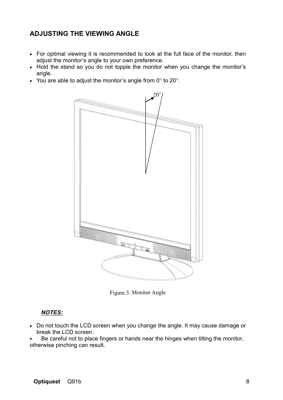 Adjusting the viewing angle | Optiquest VS12118 User Manual | Page 11 / 26