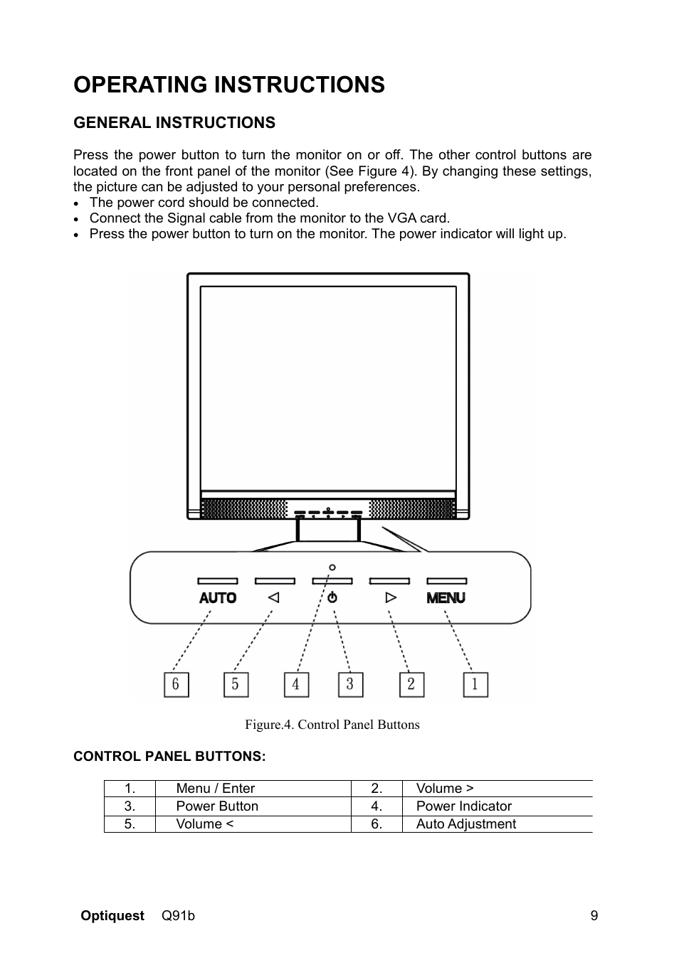 Operating instructions | Optiquest VS12118 User Manual | Page 12 / 26