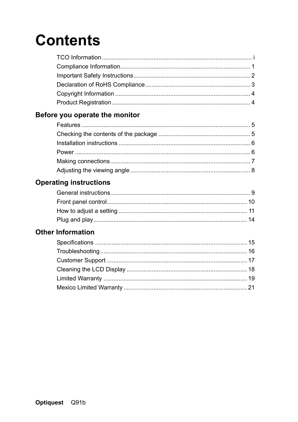 Optiquest VS12118 User Manual | Page 2 / 26