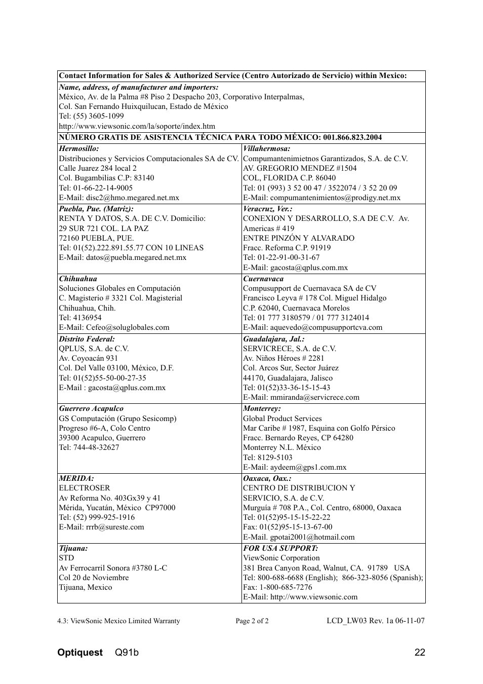 Optiquest q91b 22 | Optiquest VS12118 User Manual | Page 25 / 26