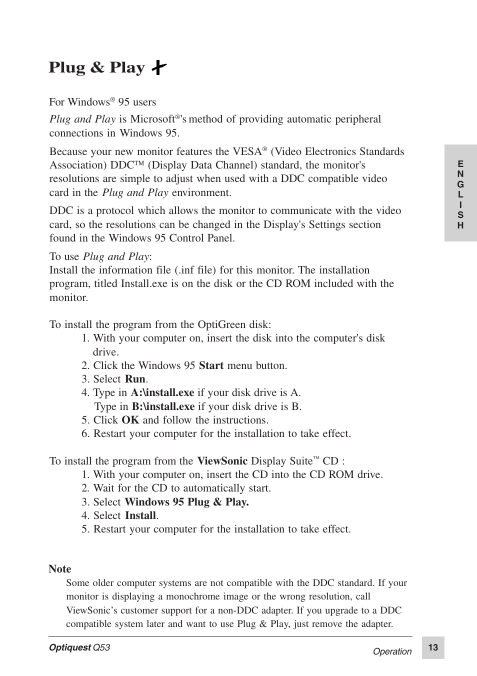 Plug & play | Optiquest Q53 User Manual | Page 18 / 34