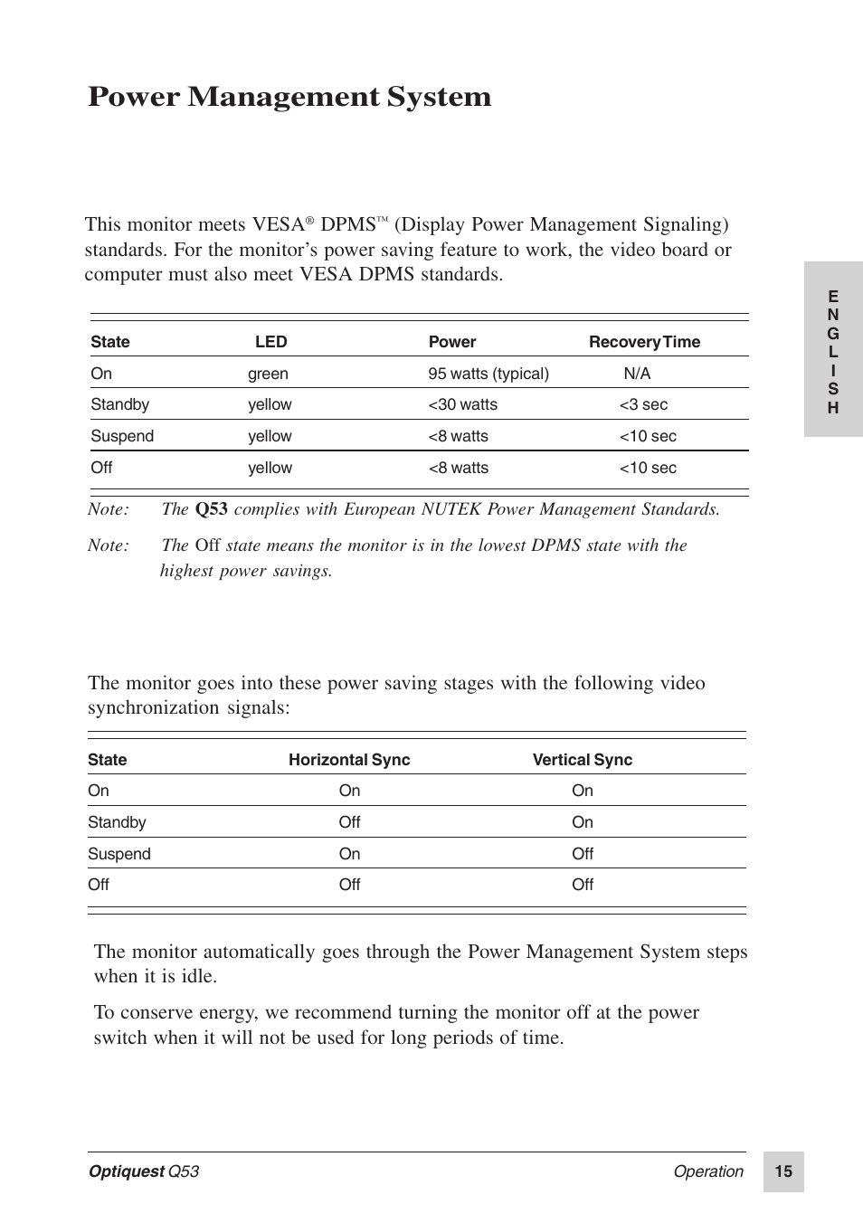 Power management system | Optiquest Q53 User Manual | Page 20 / 34
