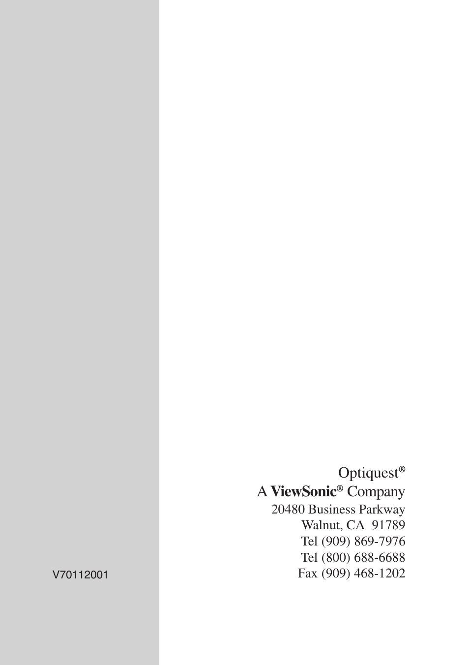 Optiquest, A viewsonic, Company | Optiquest Q53 User Manual | Page 34 / 34