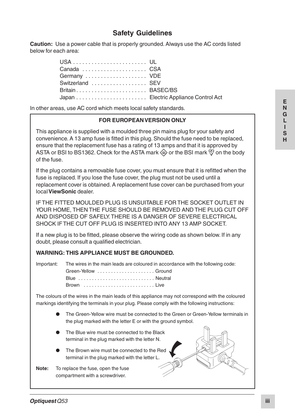 Safety guidelines | Optiquest Q53 User Manual | Page 4 / 34