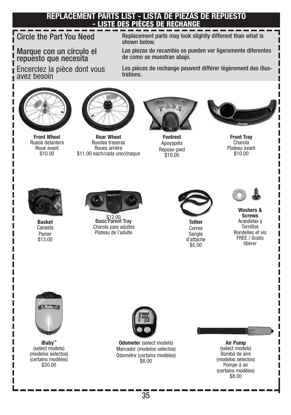 Circle the part you need, Encerclez la pièce dont vous avez besoin, Marque con un círculo el repuesto que necesita | Liste des pièces de rechange | Overland Storage S81-T-R2 4/10 User Manual | Page 35 / 36