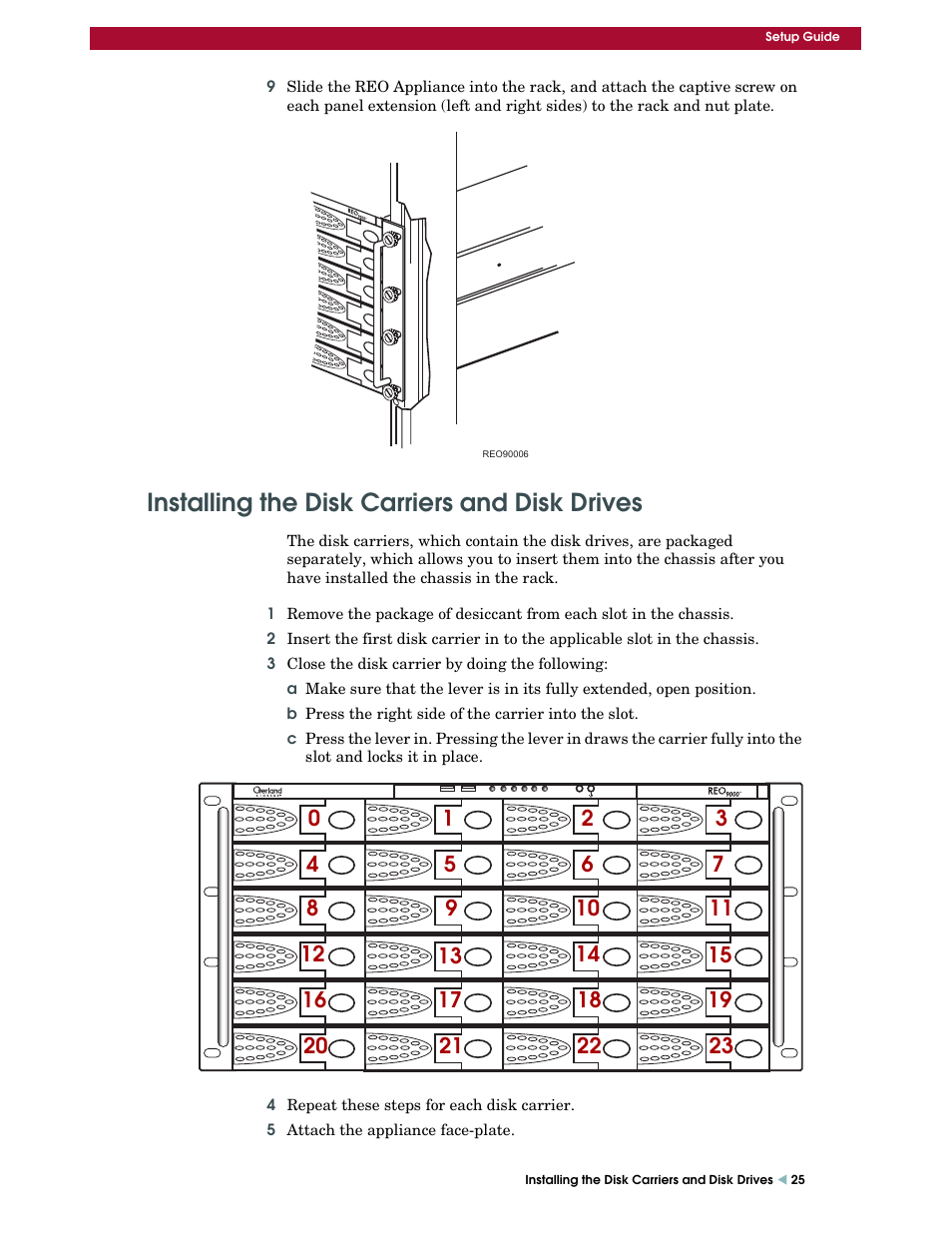 Installing the disk carriers and disk drives | Overland Storage REO 9000 User Manual | Page 25 / 170