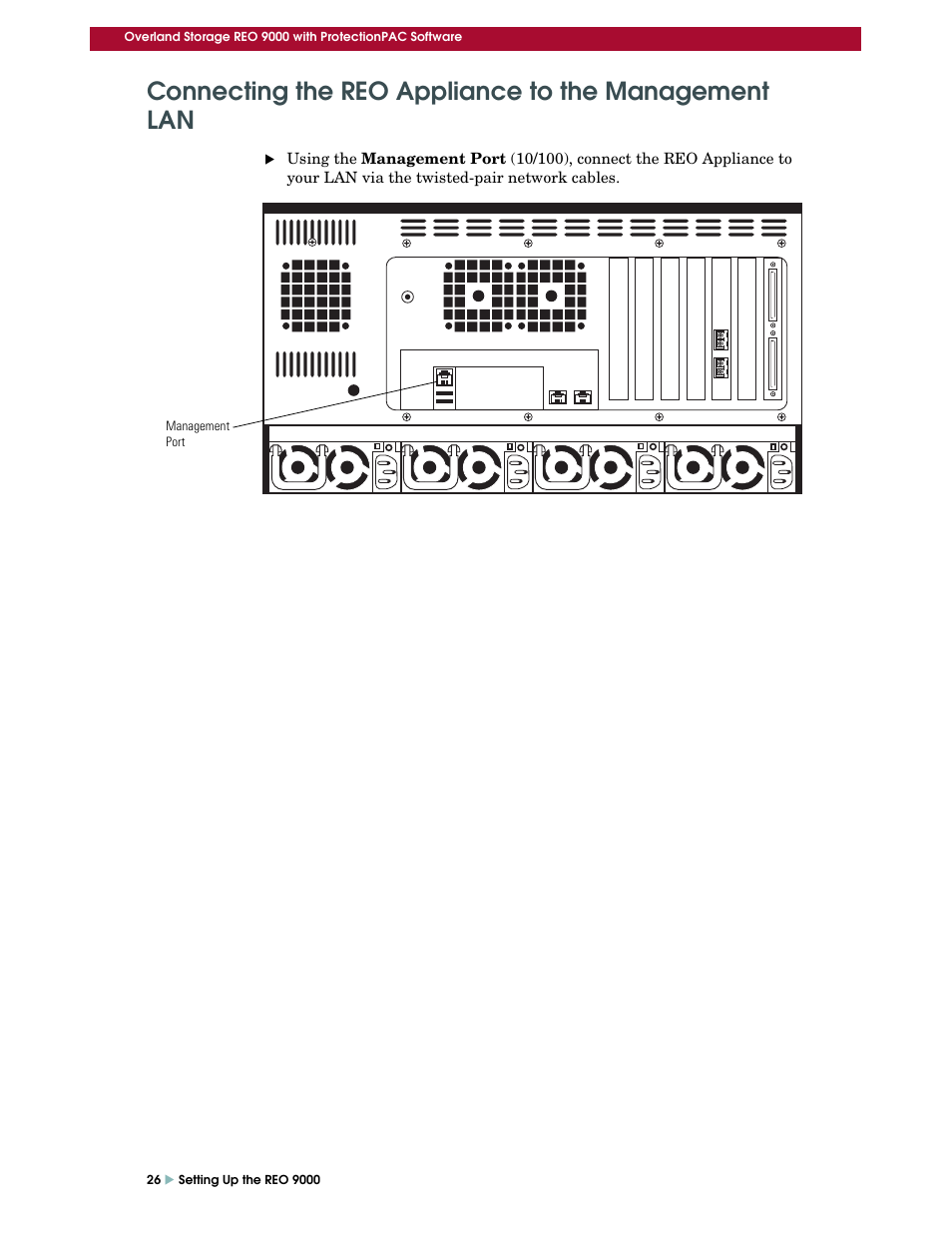 Connecting the reo appliance to the management lan | Overland Storage REO 9000 User Manual | Page 26 / 170