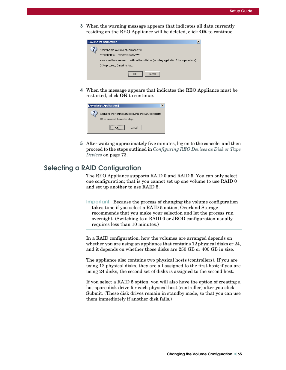 Selecting a raid configuration | Overland Storage REO 9000 User Manual | Page 65 / 170