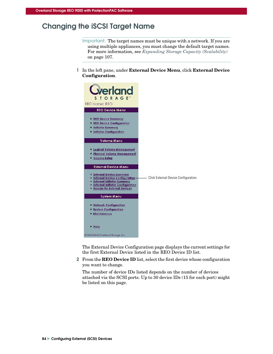 Changing the iscsi target name | Overland Storage REO 9000 User Manual | Page 84 / 170