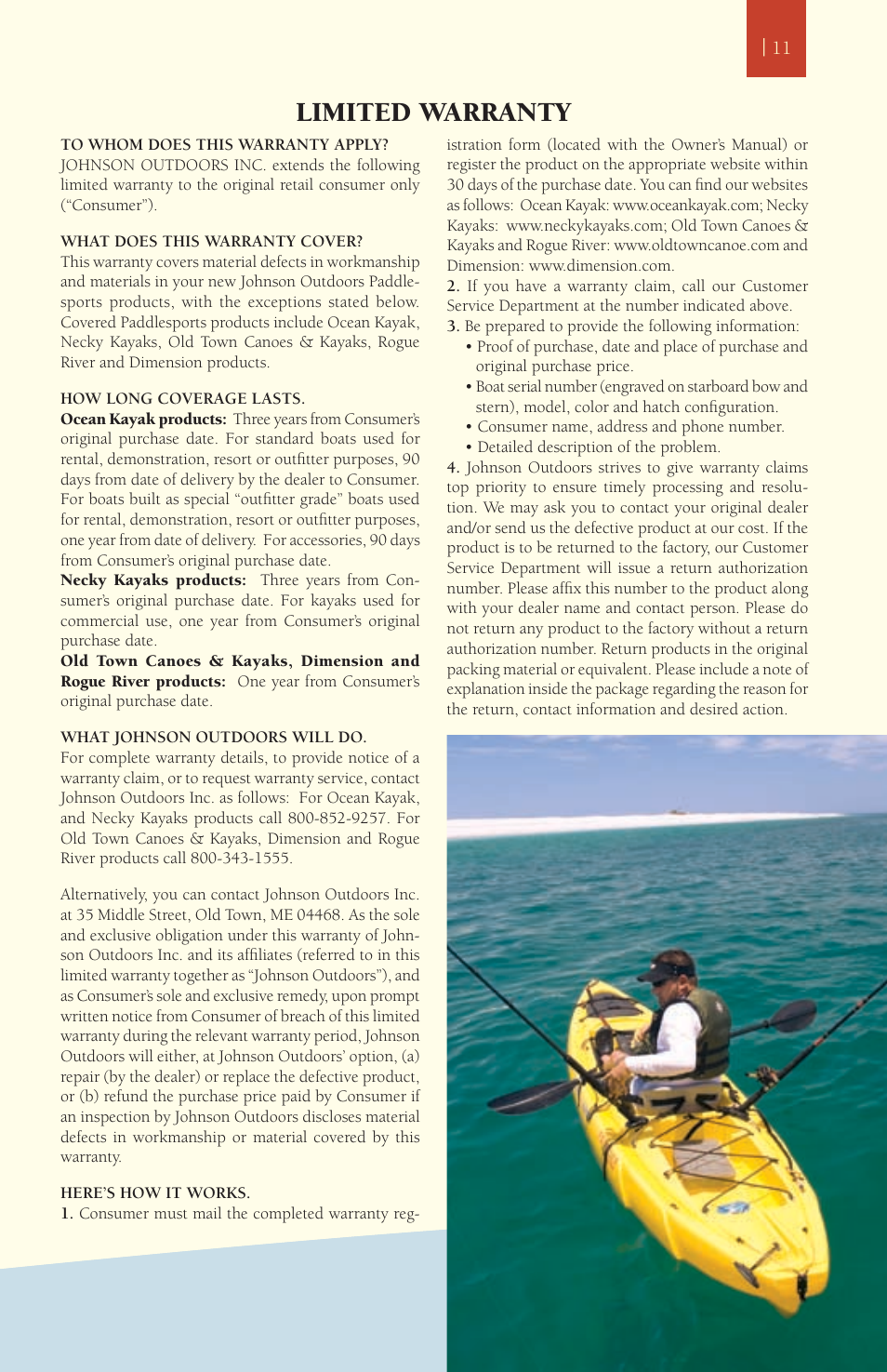 Limited warranty | Ocean Kayak Kayak User Manual | Page 11 / 14