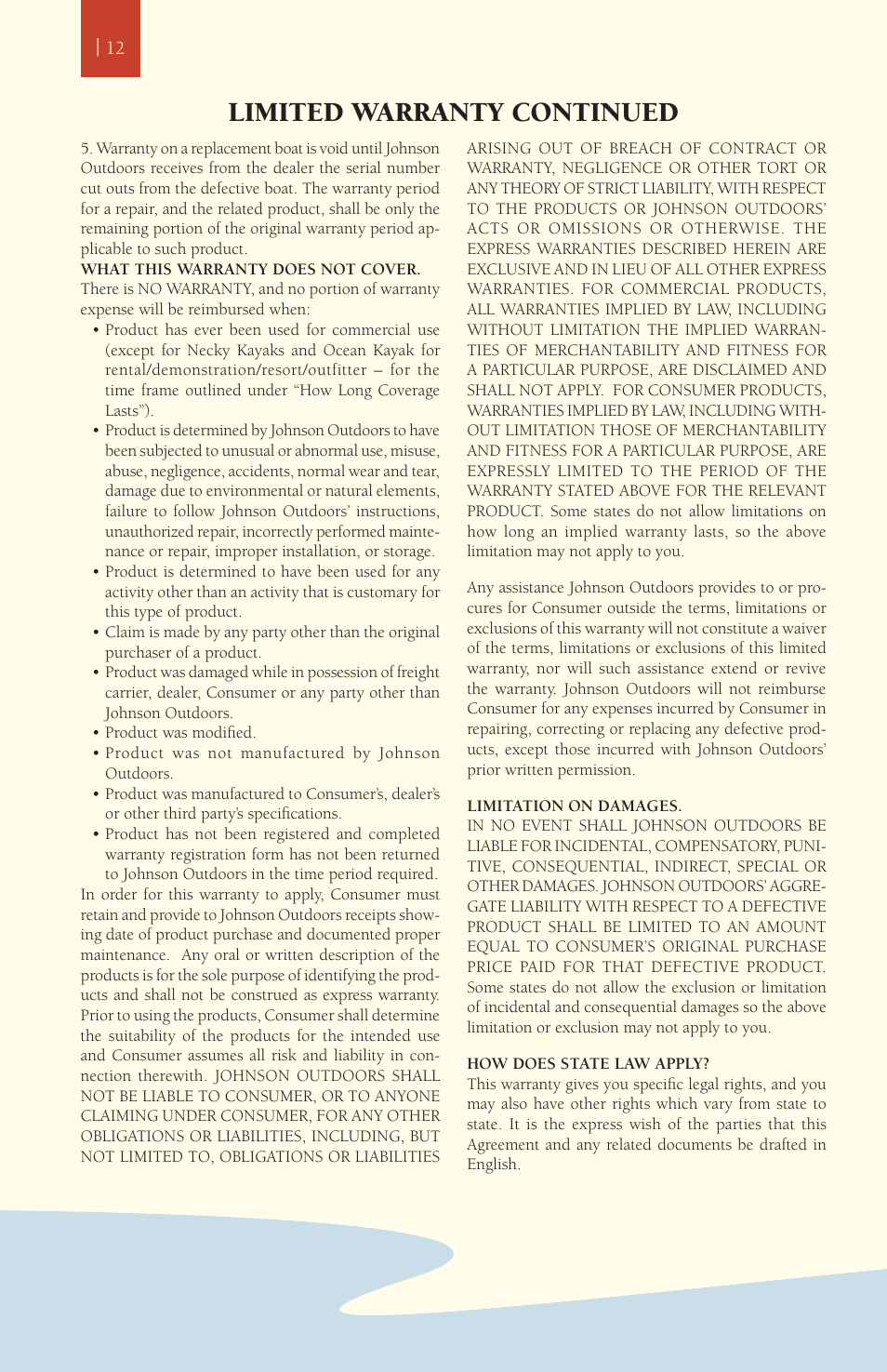 Limited warranty continued | Ocean Kayak Kayak User Manual | Page 12 / 14