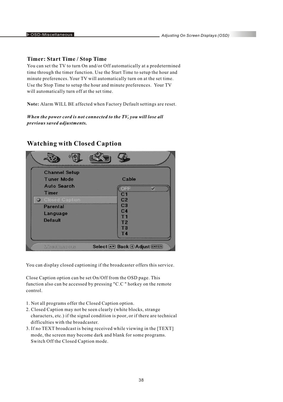 Watching with closed caption | Olevia LT32HVM Series User Manual | Page 40 / 61