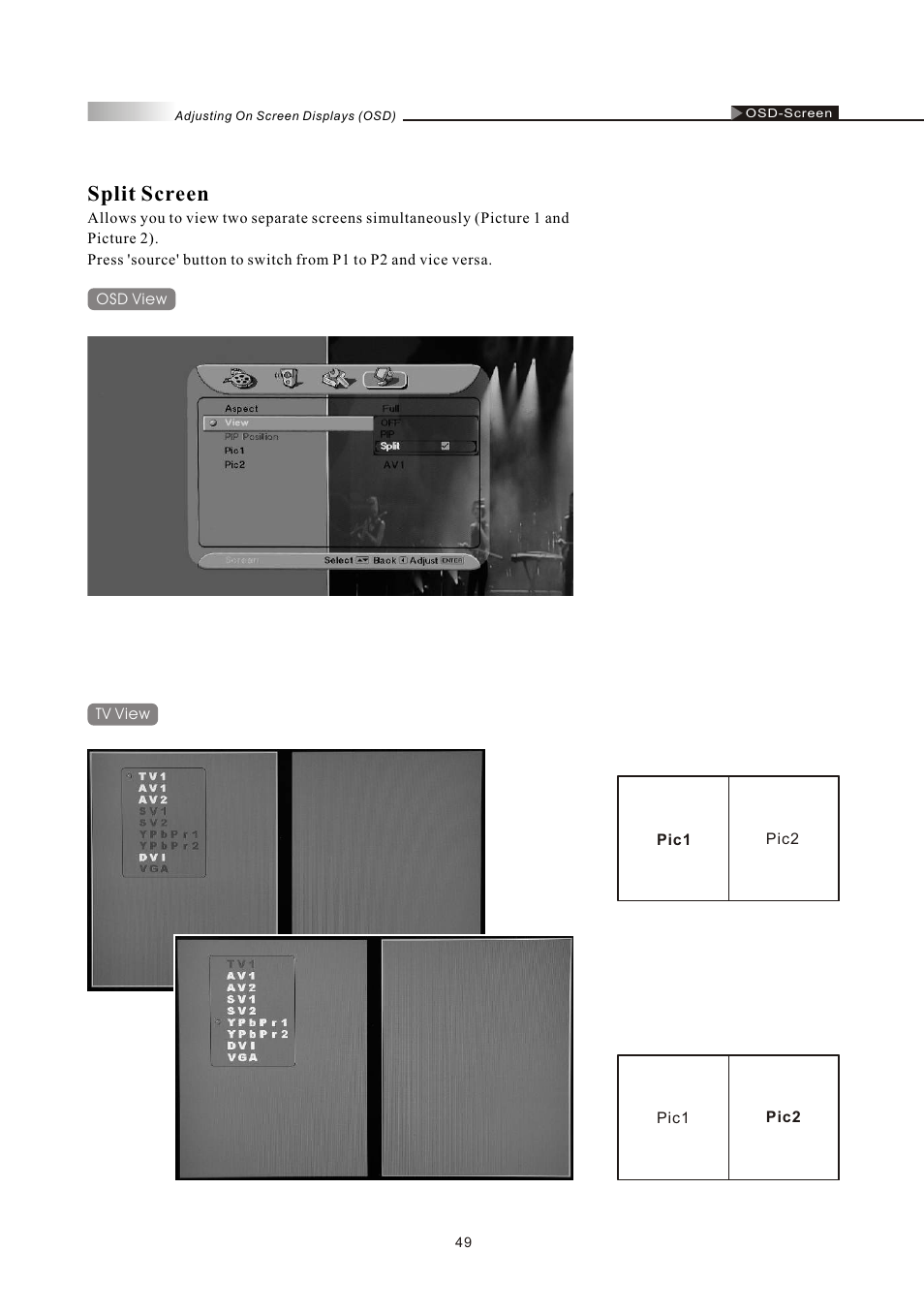 Split screen | Olevia LT32HVM Series User Manual | Page 51 / 61