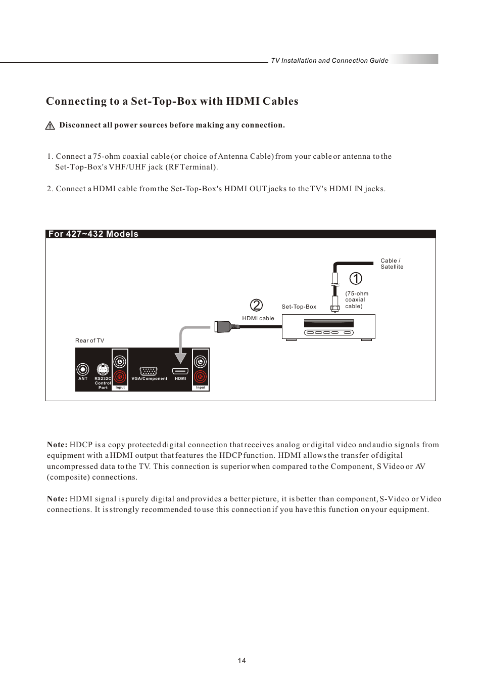 Connecting to a set-top-box with hdmi cables | Olevia 4-Series User Manual | Page 16 / 63