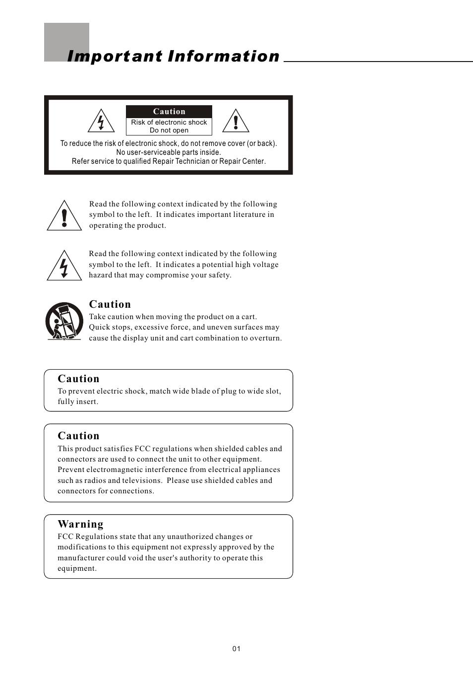 Import ant infor mation, Caution, Warning | Olevia 4-Series User Manual | Page 3 / 63