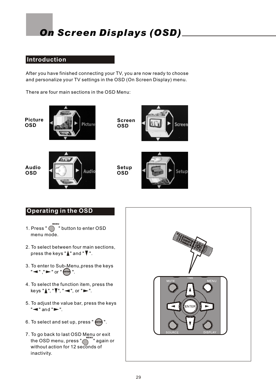 On screen displays (osd), Introduction, Operating in the osd | Olevia 4-Series User Manual | Page 31 / 63