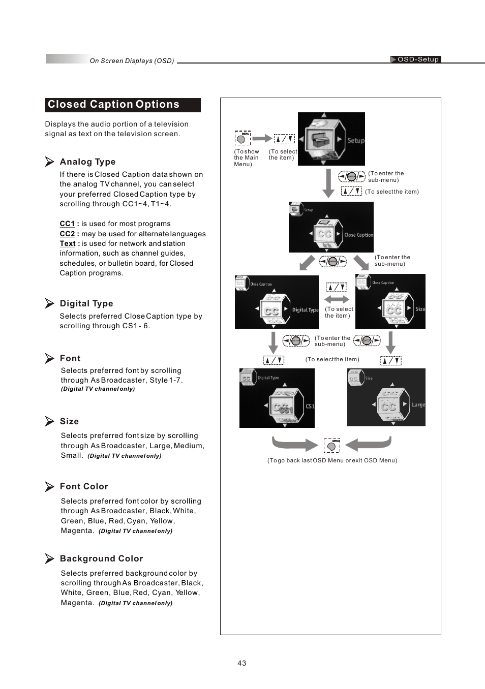 Closed caption options | Olevia 4-Series User Manual | Page 45 / 63