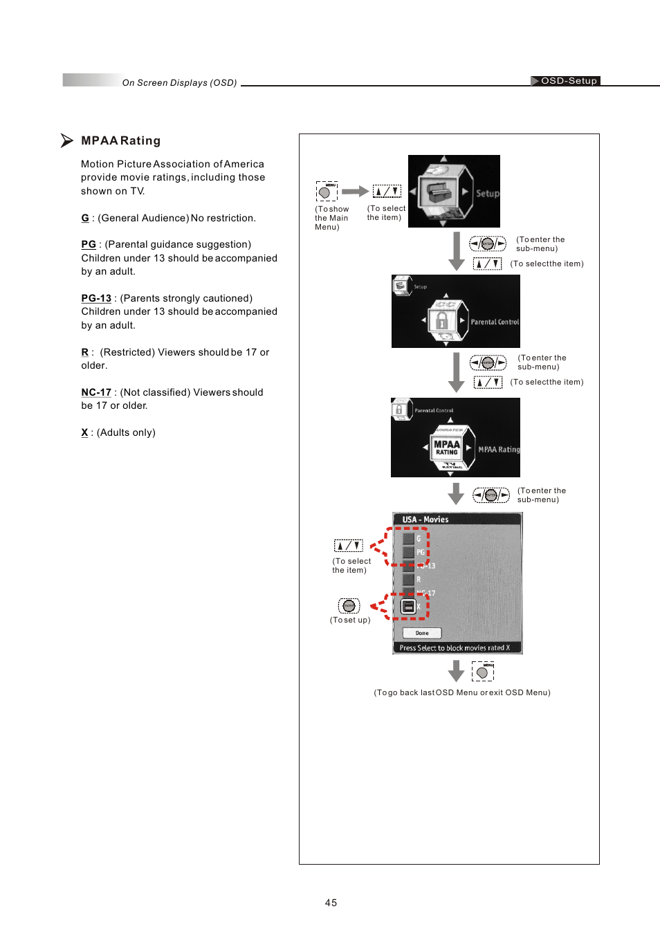 Mpaa rating | Olevia 4-Series User Manual | Page 47 / 63