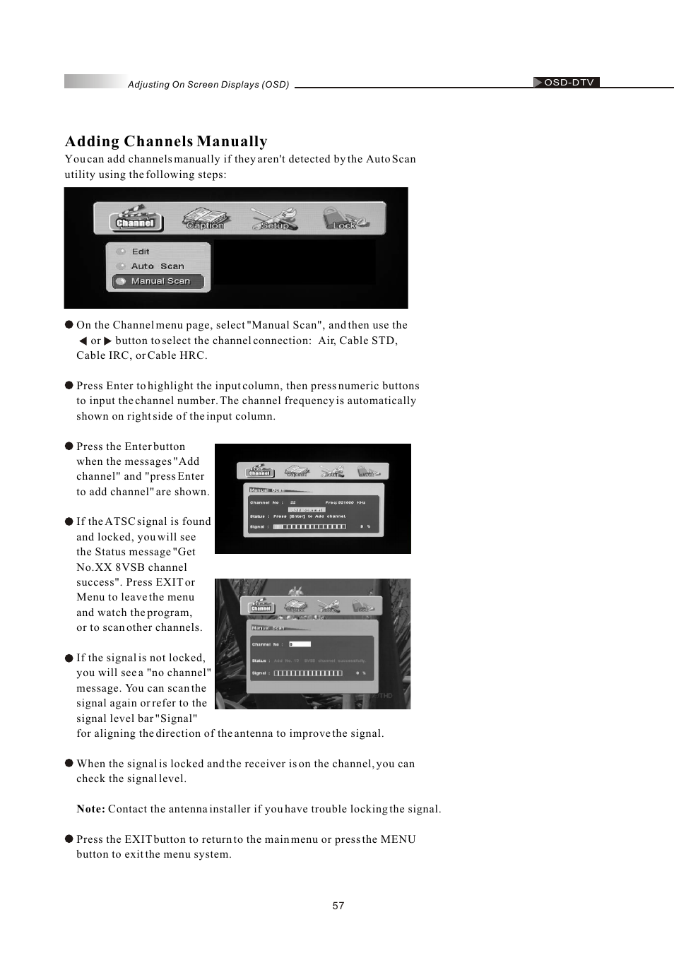 Adding channels manually | Olevia LT37HVS User Manual | Page 59 / 87