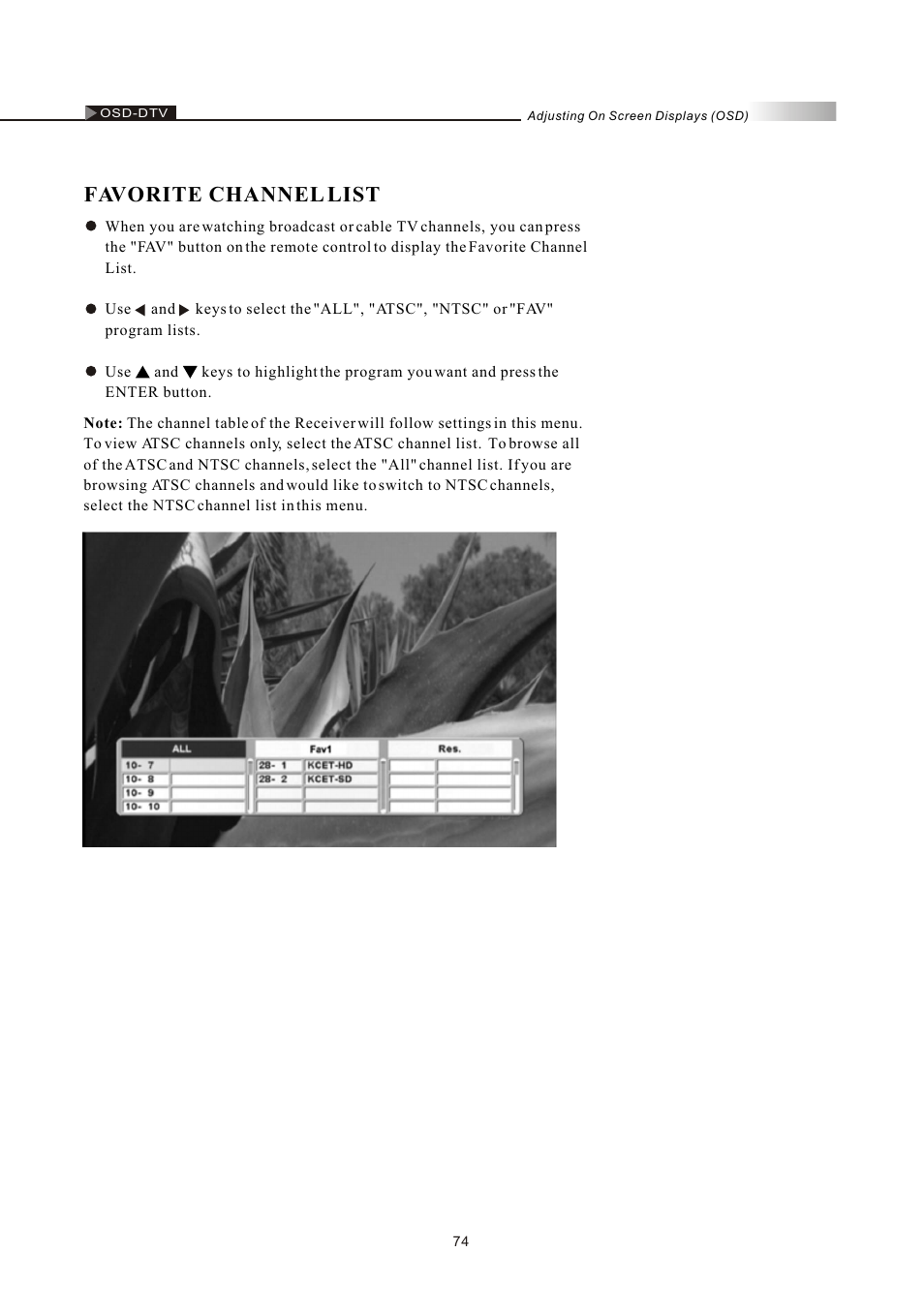 Favorite channel list | Olevia LT37HVS User Manual | Page 76 / 87