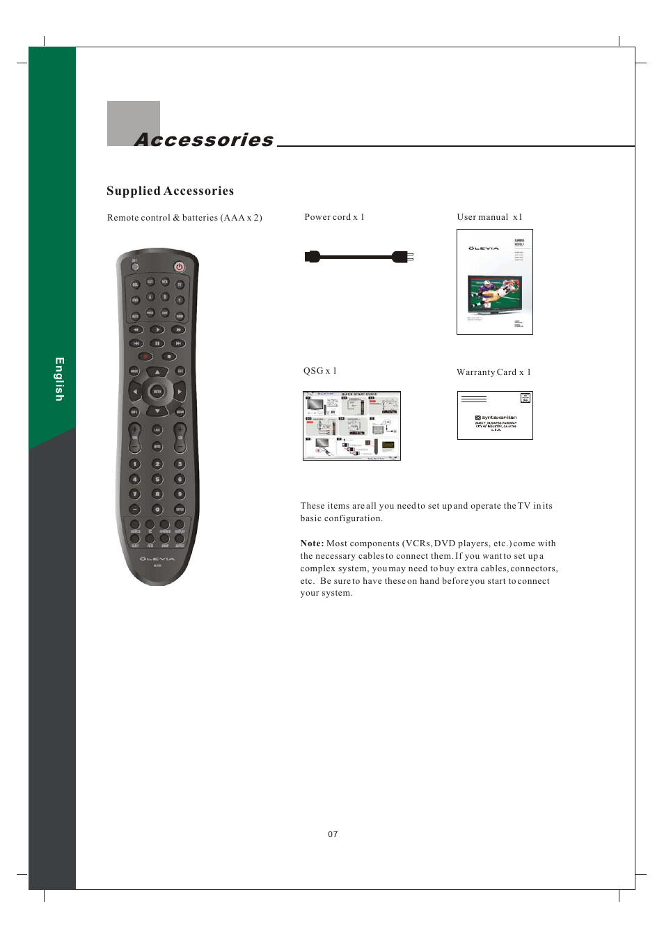 Accessories | Olevia 242T FHD User Manual | Page 10 / 72