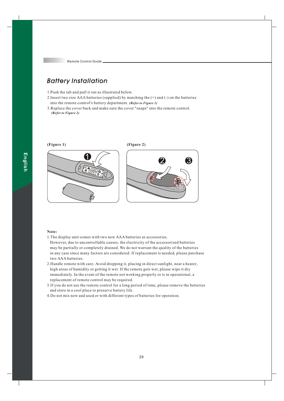 Battery installation | Olevia 242T FHD User Manual | Page 32 / 72