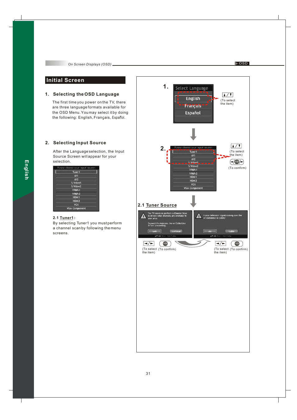 Initial screen, English | Olevia 242T FHD User Manual | Page 34 / 72