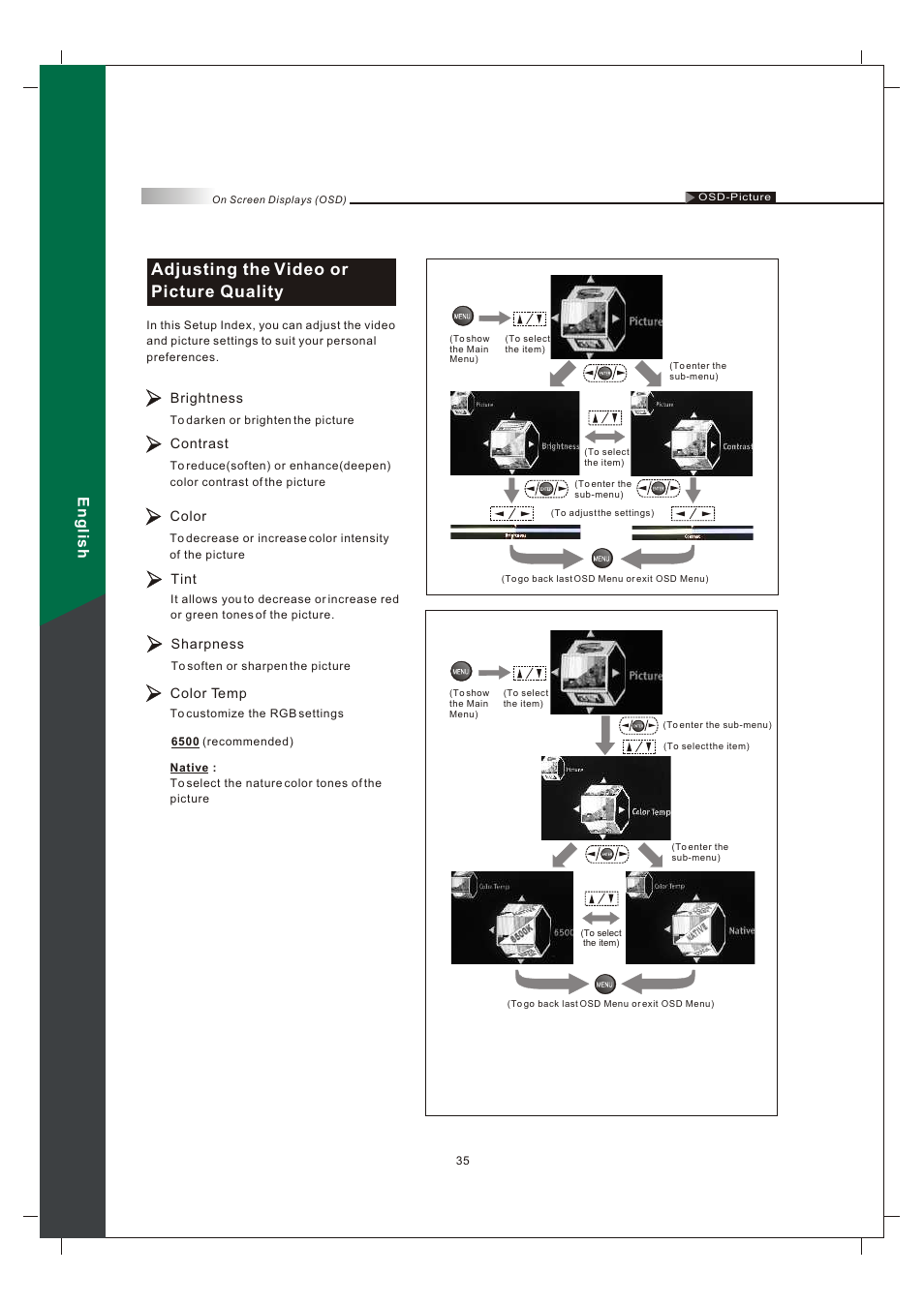 Adjusting the video or picture quality, English | Olevia 242T FHD User Manual | Page 38 / 72