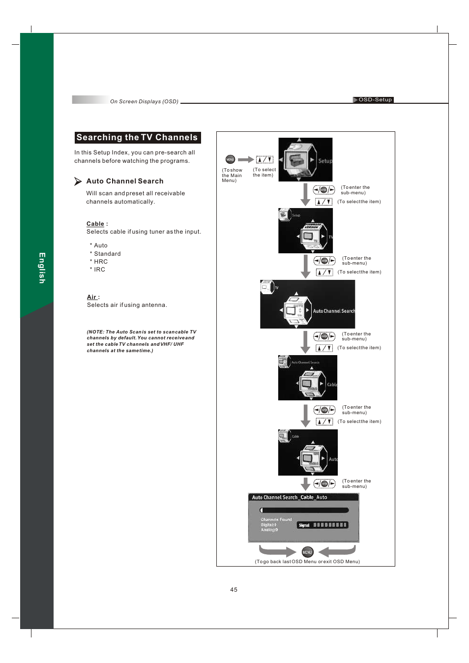 Searching the tv channels, English | Olevia 242T FHD User Manual | Page 48 / 72