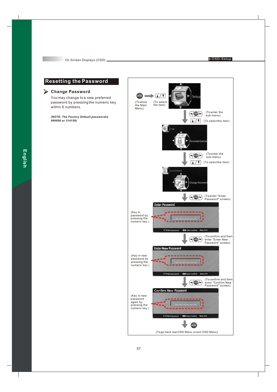 Resetting the password, English, Change password | Olevia 242T FHD User Manual | Page 60 / 72