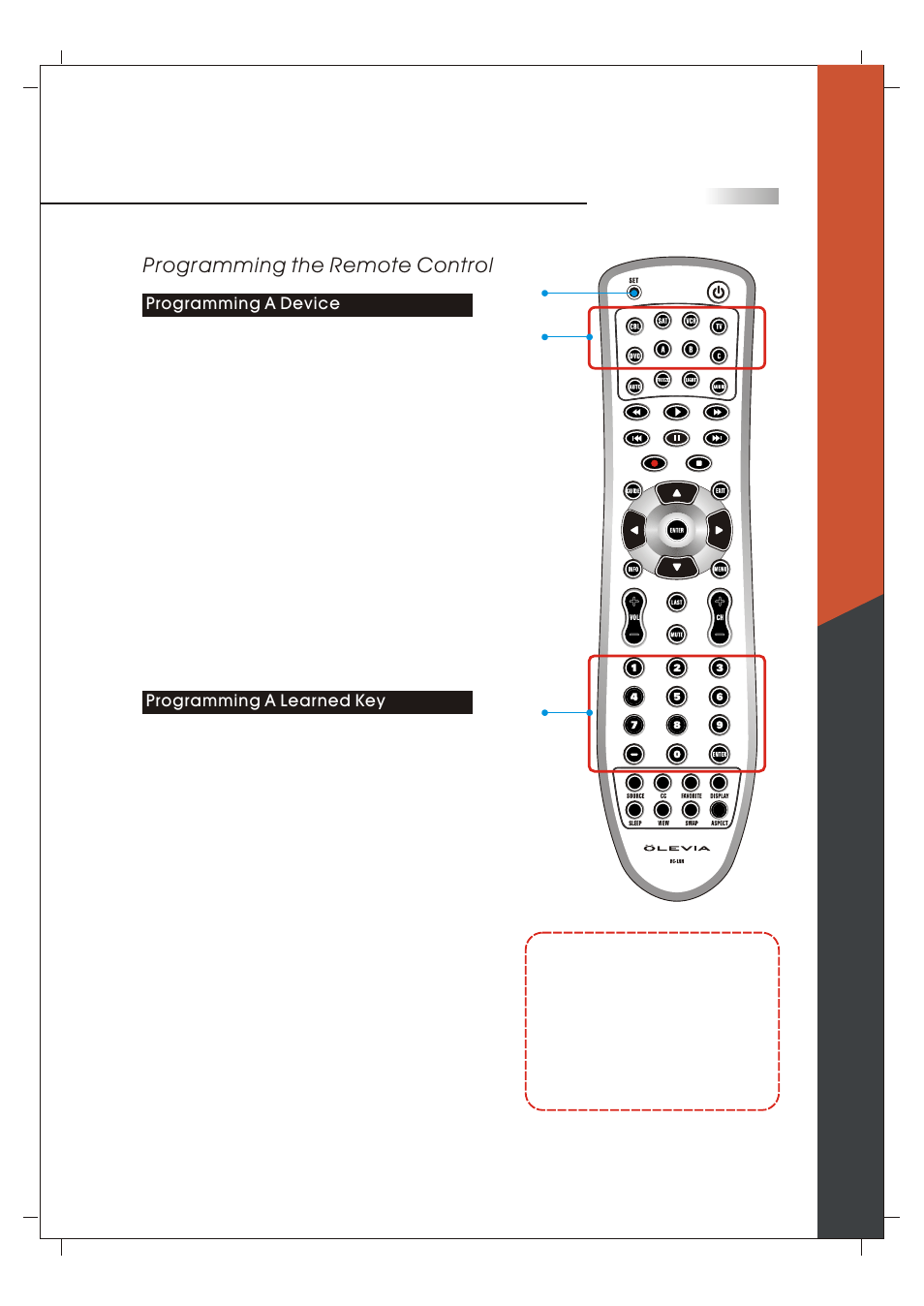 Programming the remote control | Olevia 265T FHD User Manual | Page 32 / 75