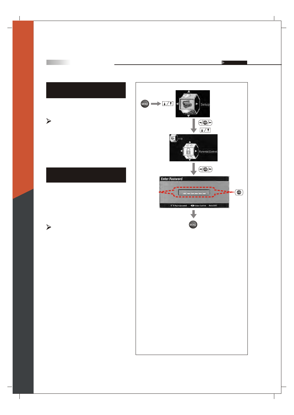 Setting up parental control password, Activating the parental control feature, English | Olevia 265T FHD User Manual | Page 57 / 75