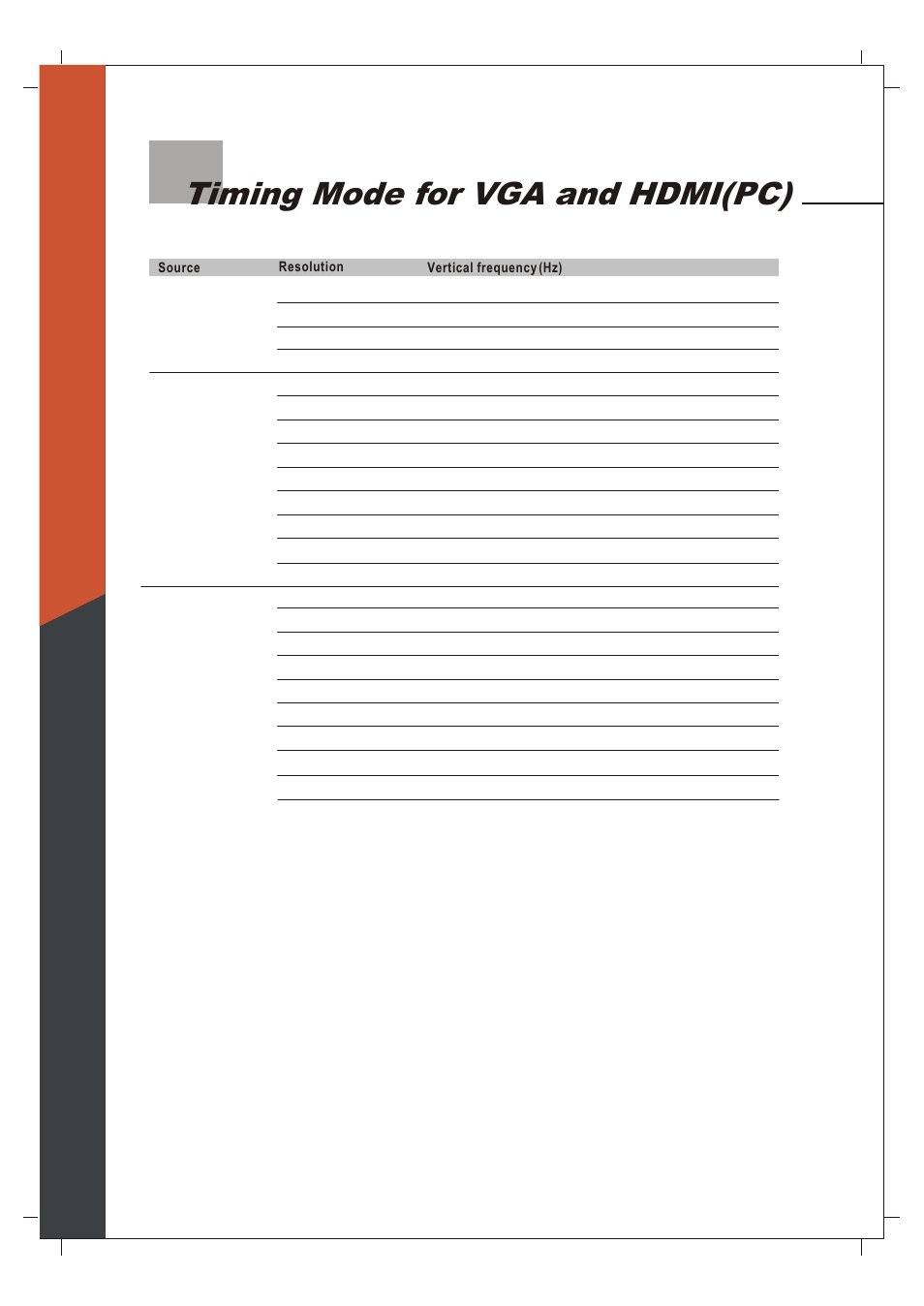 Timing mode for vga and hdmi(pc) | Olevia 265T FHD User Manual | Page 69 / 75