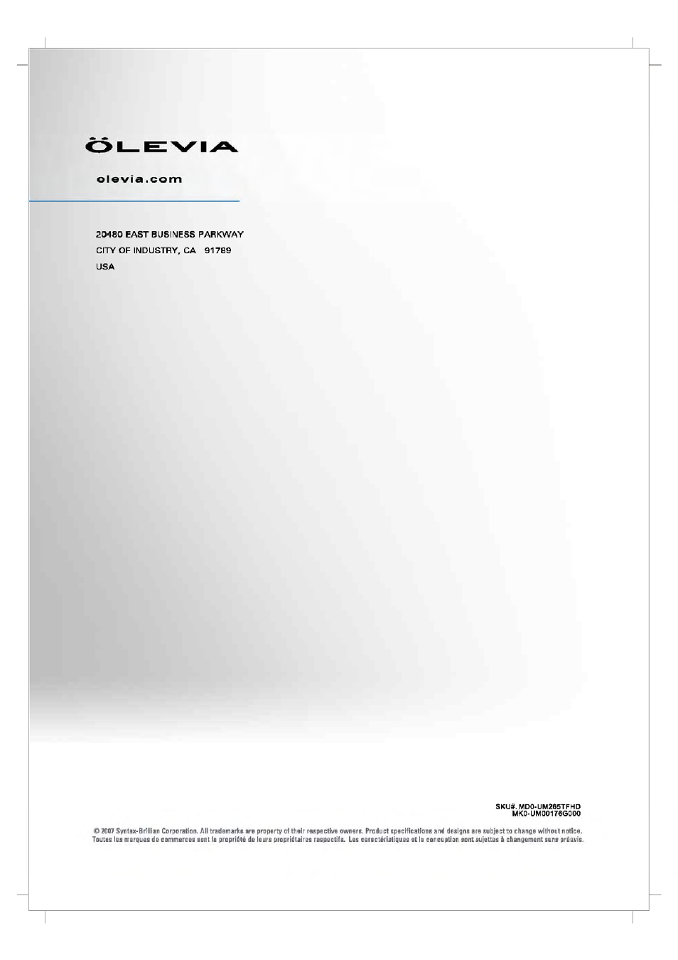 Olevia 265T FHD User Manual | Page 75 / 75