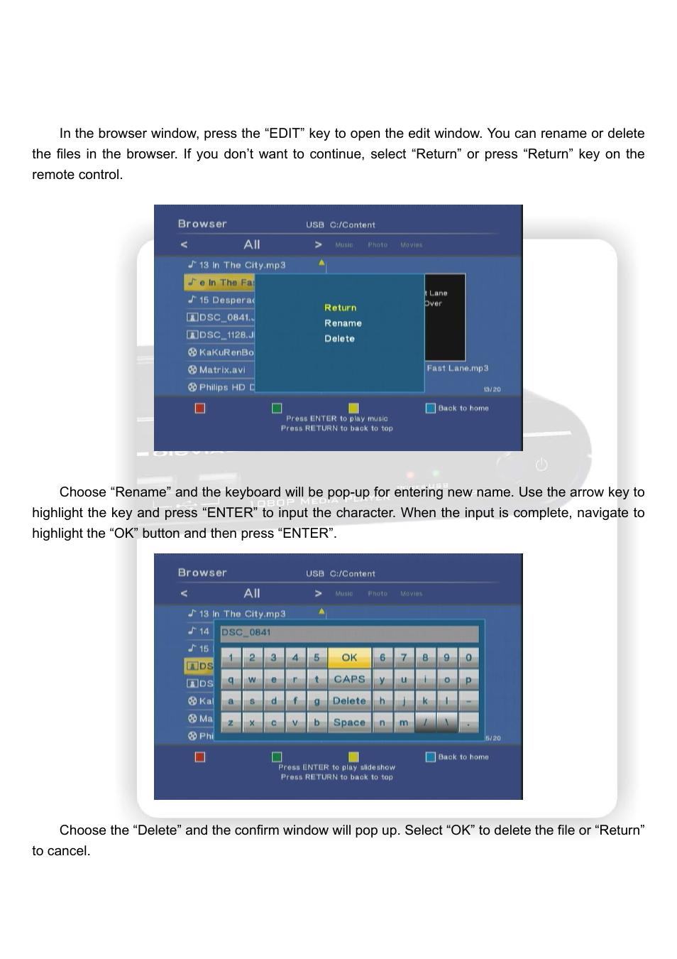 Edit the media files | Olevia HD Multimedia Player ZP-500 User Manual | Page 22 / 47