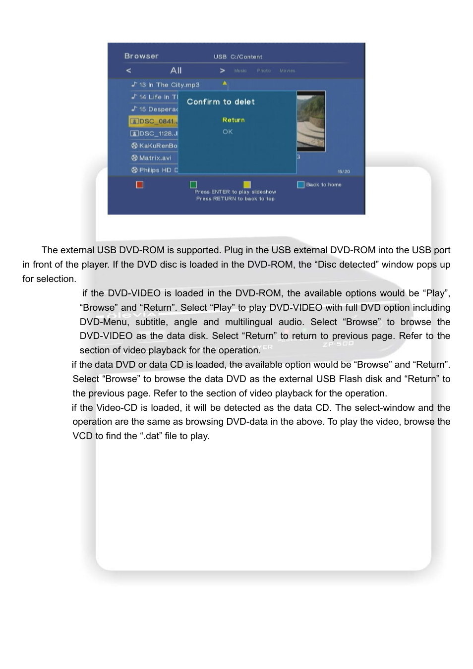 Olevia HD Multimedia Player ZP-500 User Manual | Page 23 / 47
