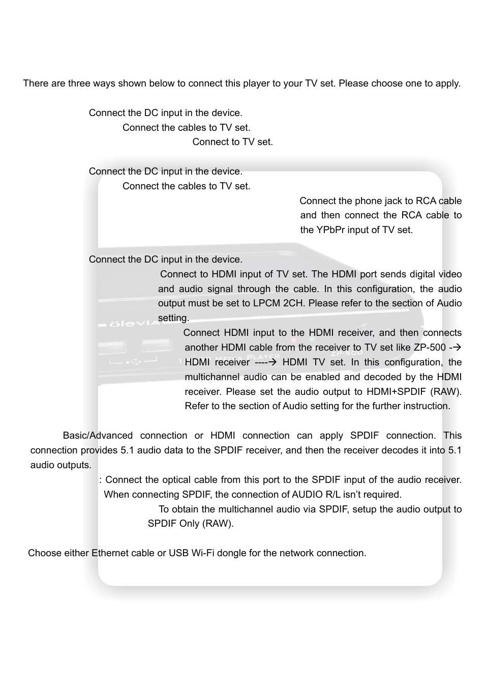 Connect | Olevia HD Multimedia Player ZP-500 User Manual | Page 7 / 47